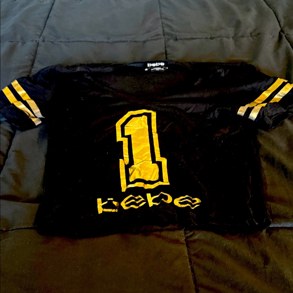 Bebe Woman’s  Black and Gold Graphic Tee